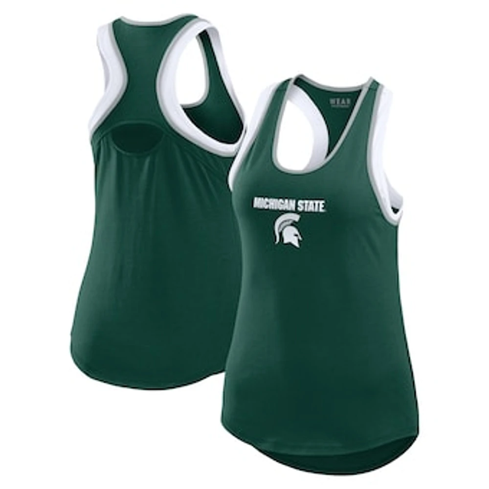 Women's WEAR by Erin Andrews Green Michigan State Spartans Open Hole Razorback Tank Top