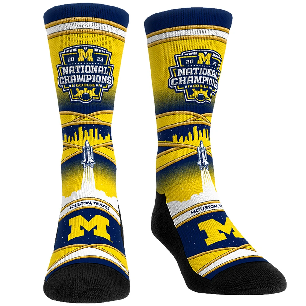 Unisex Rock Em Socks Navy Michigan Wolverines College Football Playoff 2023 National Champions Linework Crew Socks