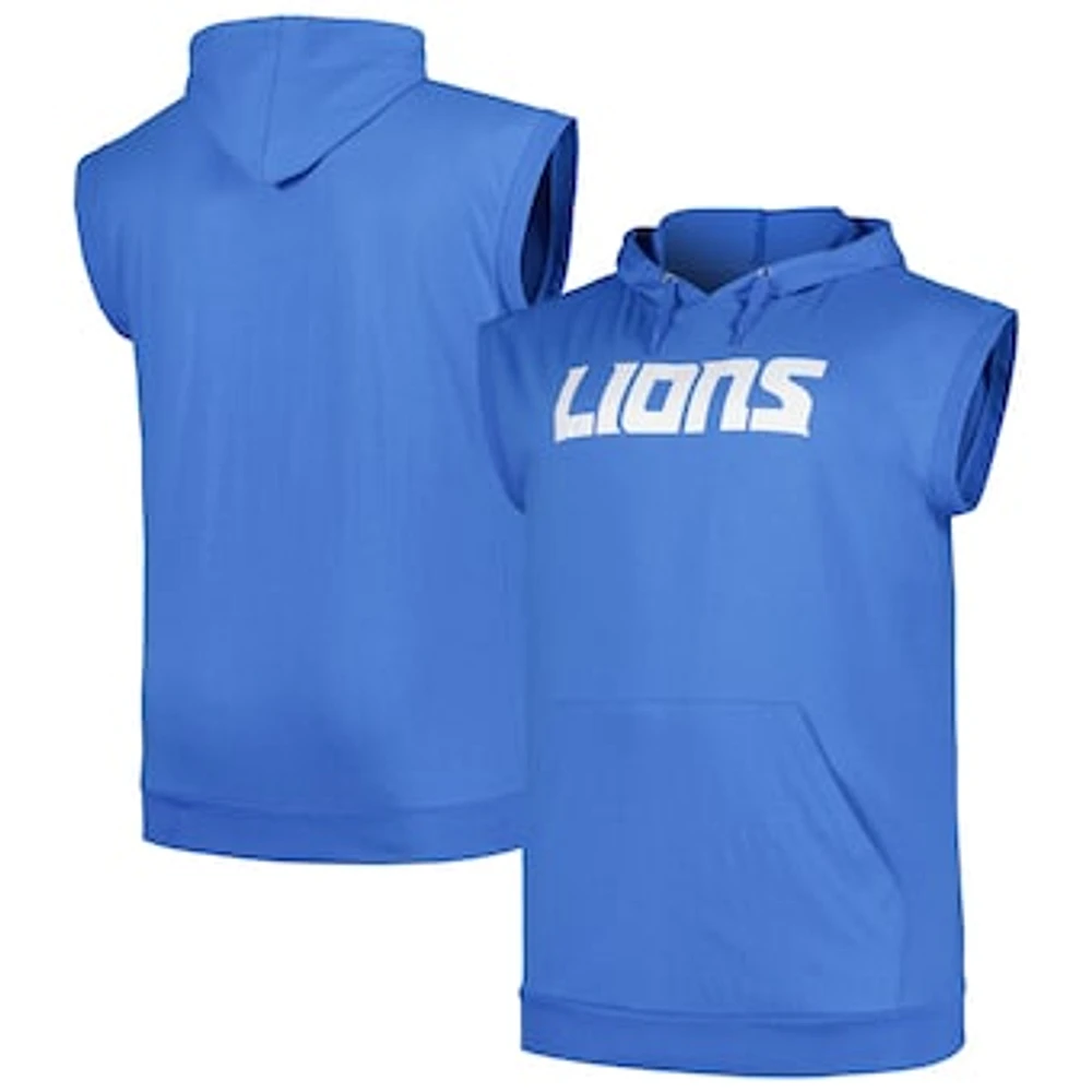 Men's Fanatics Blue Detroit Lions Big & Tall Muscle Hoodie Sleeveless T-Shirt