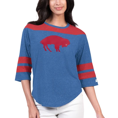 Women's Starter Royal Buffalo Bills Fullback Tri-Blend 3/4-Sleeve T-Shirt