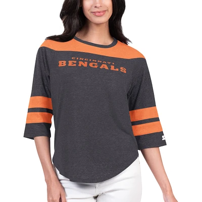 Women's Starter Black Cincinnati Bengals Fullback Tri-Blend 3/4-Sleeve T-Shirt