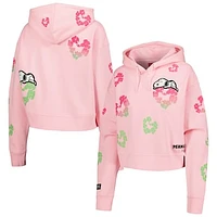 Women's Freeze Max Pink Peanuts Snoopy Sweet Cotton Heart Cropped Pullover Hoodie