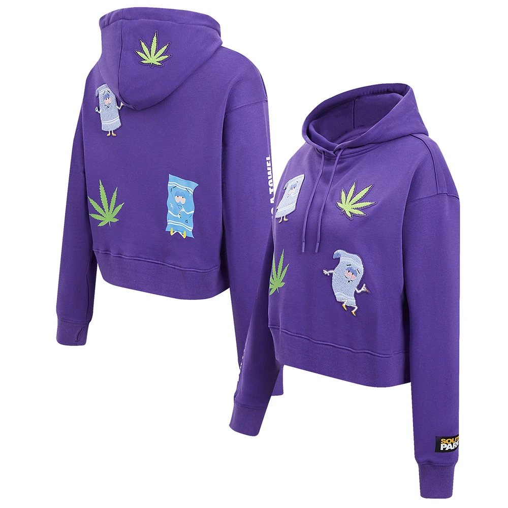 Women's Freeze Max Purple South Park Towlie Don't Forget to Bring a Towel Cropped Pullover Hoodie
