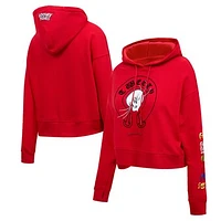 Women's Freeze Max Red Looney Tunes Tweety Bird Cropped Pullover Hoodie