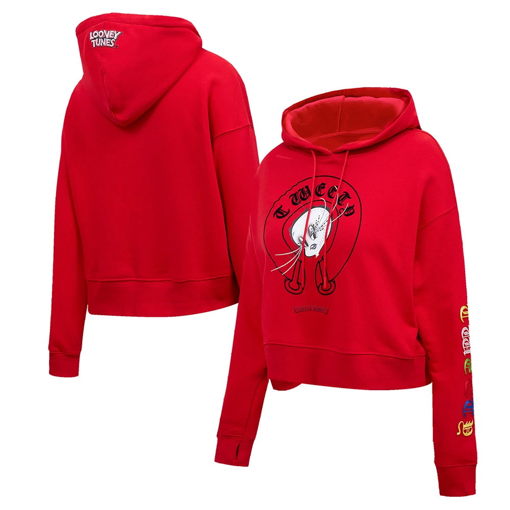 Women's Freeze Max Red Looney Tunes Tweety Bird Cropped Pullover Hoodie