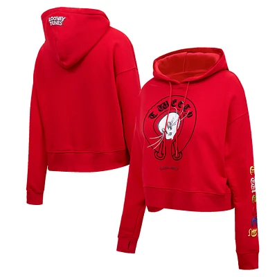 Women's Freeze Max Red Looney Tunes Tweety Bird Cropped Pullover Hoodie