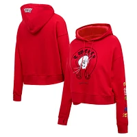 Women's Freeze Max Red Looney Tunes Tweety Bird Cropped Pullover Hoodie