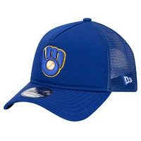 Men's New Era Royal Milwaukee Brewers 9FORTY A-Frame Trucker Adjustable Hat