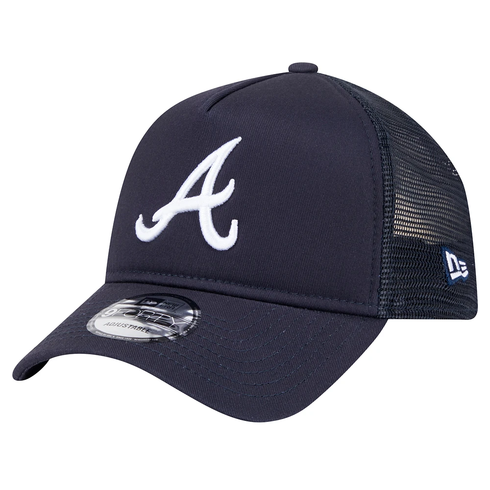 Men's New Era Navy Atlanta Braves 9FORTY A-Frame Trucker Adjustable Hat