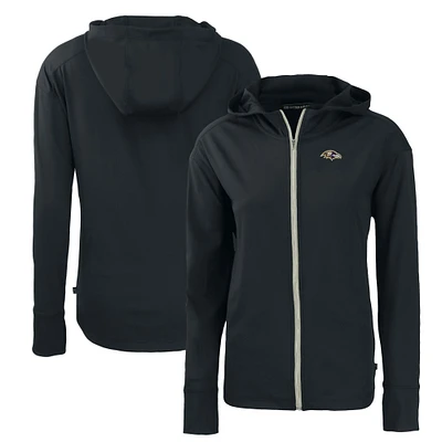 Women's Cutter & Buck Black Baltimore Ravens Primary Mark Daybreak Eco Recycled Full-Zip Hoodie
