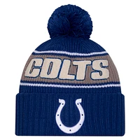 Men's New Era Royal Indianapolis Colts 2024 Sideline Sport Cuffed Knit Hat with Pom