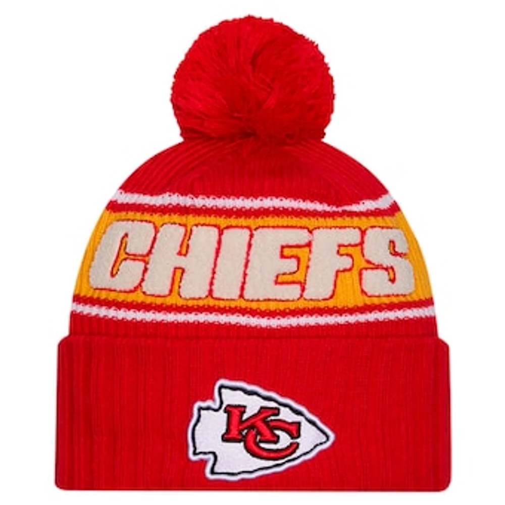 Men's New Era Red Kansas City Chiefs 2024 Sideline Sport Cuffed Knit Hat with Pom