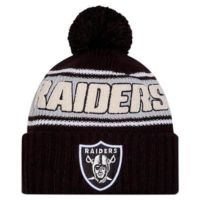 Men's New Era Black Las Vegas Raiders 2024 Sideline Sport Cuffed Knit Hat with Pom