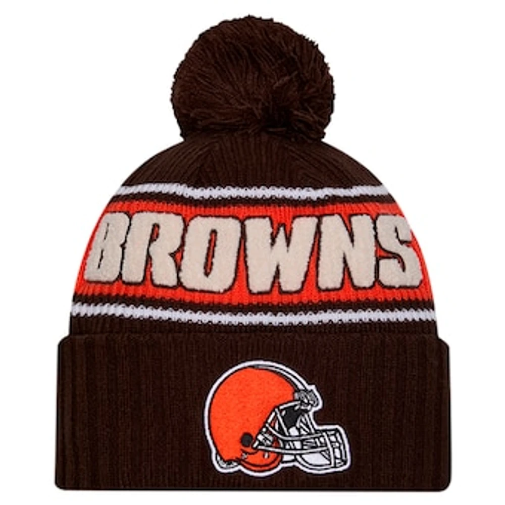 Men's New Era Brown Cleveland Browns 2024 Sideline Sport Cuffed Knit Hat with Pom