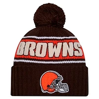 Men's New Era Brown Cleveland Browns 2024 Sideline Sport Cuffed Knit Hat with Pom