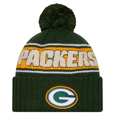 Men's New Era Green Green Bay Packers 2024 Sideline Sport Cuffed Knit Hat with Pom