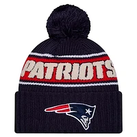 Men's New Era Navy New England Patriots 2024 Sideline Sport Cuffed Knit Hat with Pom