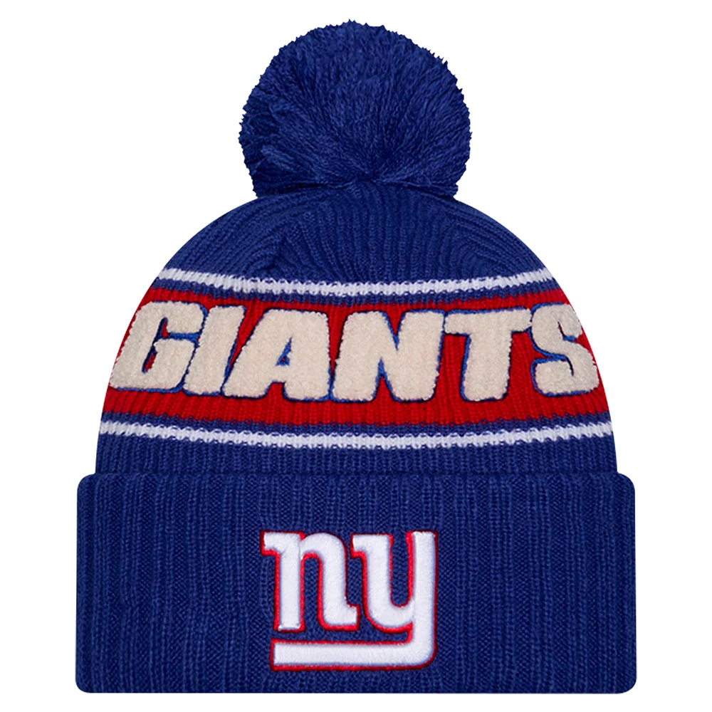 Men's New Era Royal New York Giants 2024 Sideline Sport Cuffed Knit Hat with Pom