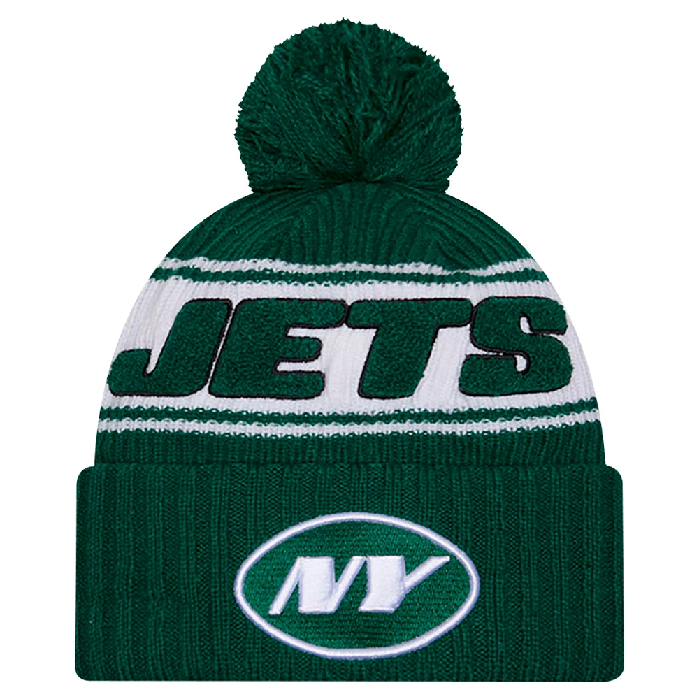 Men's New Era Green New York Jets 2024 Sideline Sport Cuffed Knit Hat with Pom