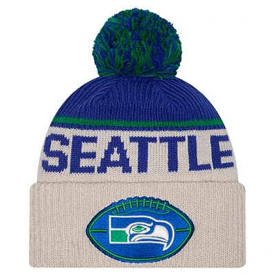 Men's New Era Stone Seattle Seahawks Sideline Historic Cuffed Knit Hat with Pom