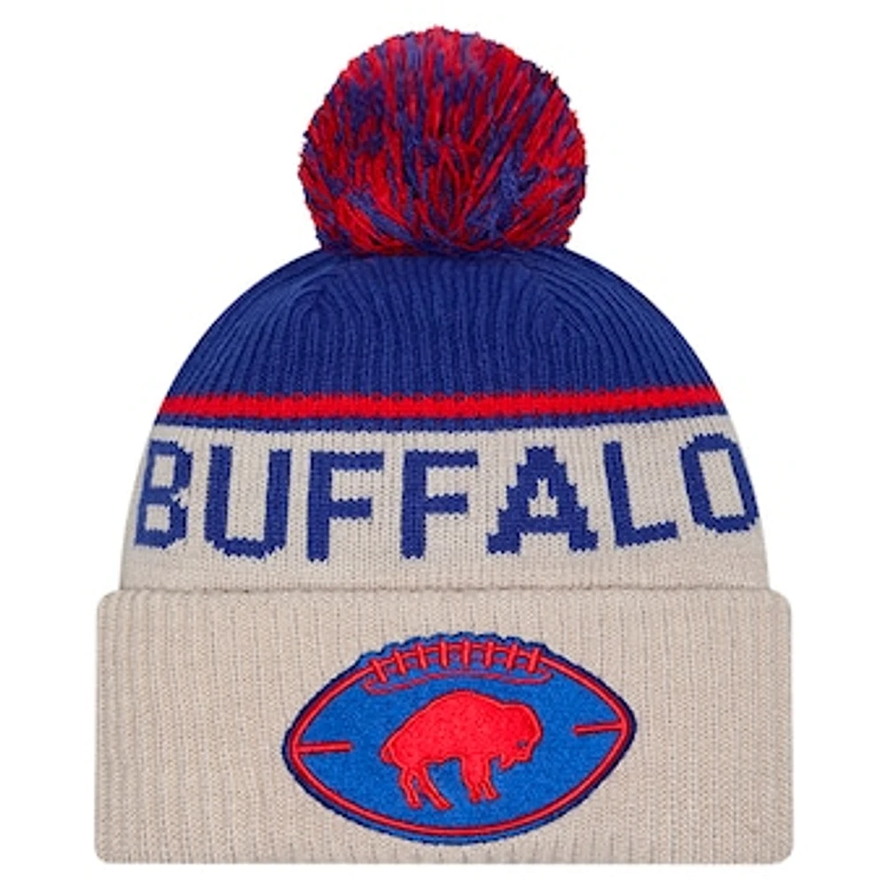 Men's New Era Stone Buffalo Bills Sideline Historic Cuffed Knit Hat with Pom