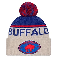 Men's New Era Stone Buffalo Bills Sideline Historic Cuffed Knit Hat with Pom