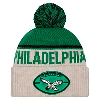 Men's New Era Stone Philadelphia Eagles Sideline Historic Cuffed Knit Hat with Pom