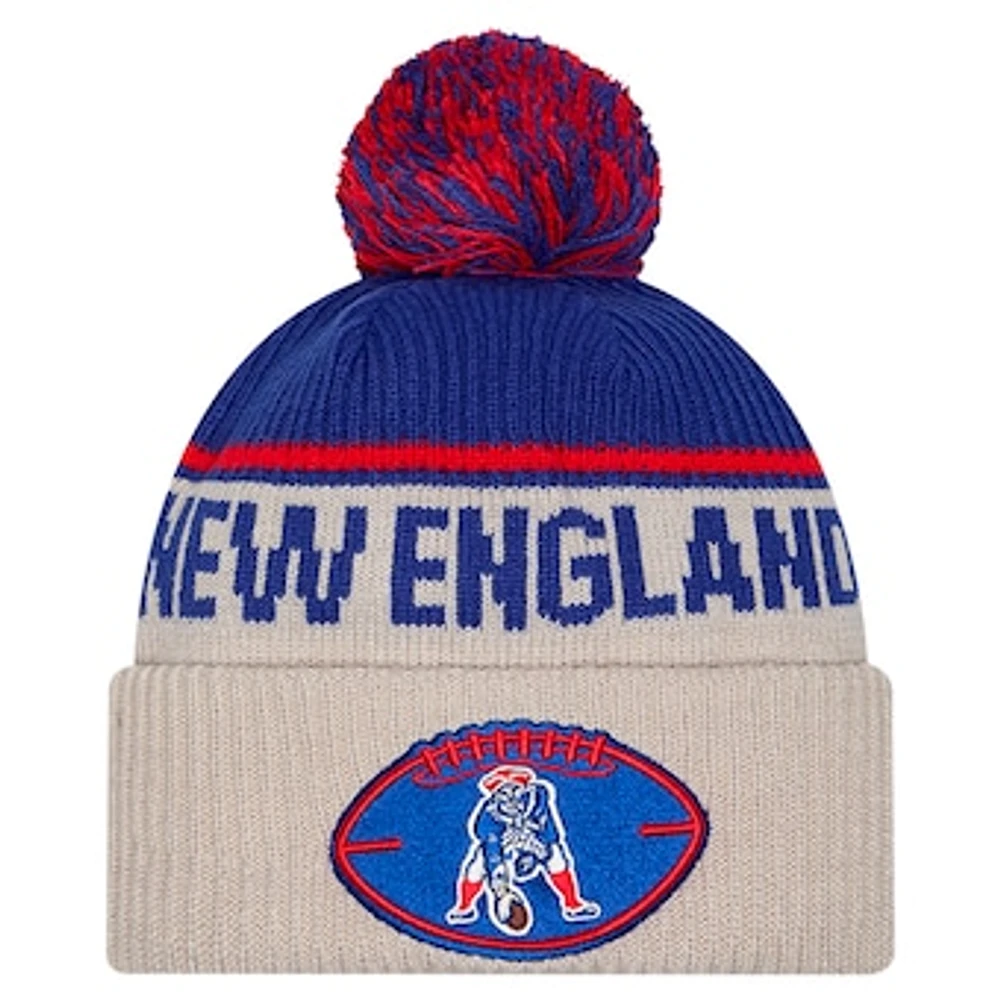 Men's New Era Stone New England Patriots Sideline Historic Cuffed Knit Hat with Pom