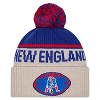 Men's New Era Stone New England Patriots Sideline Historic Cuffed Knit Hat with Pom