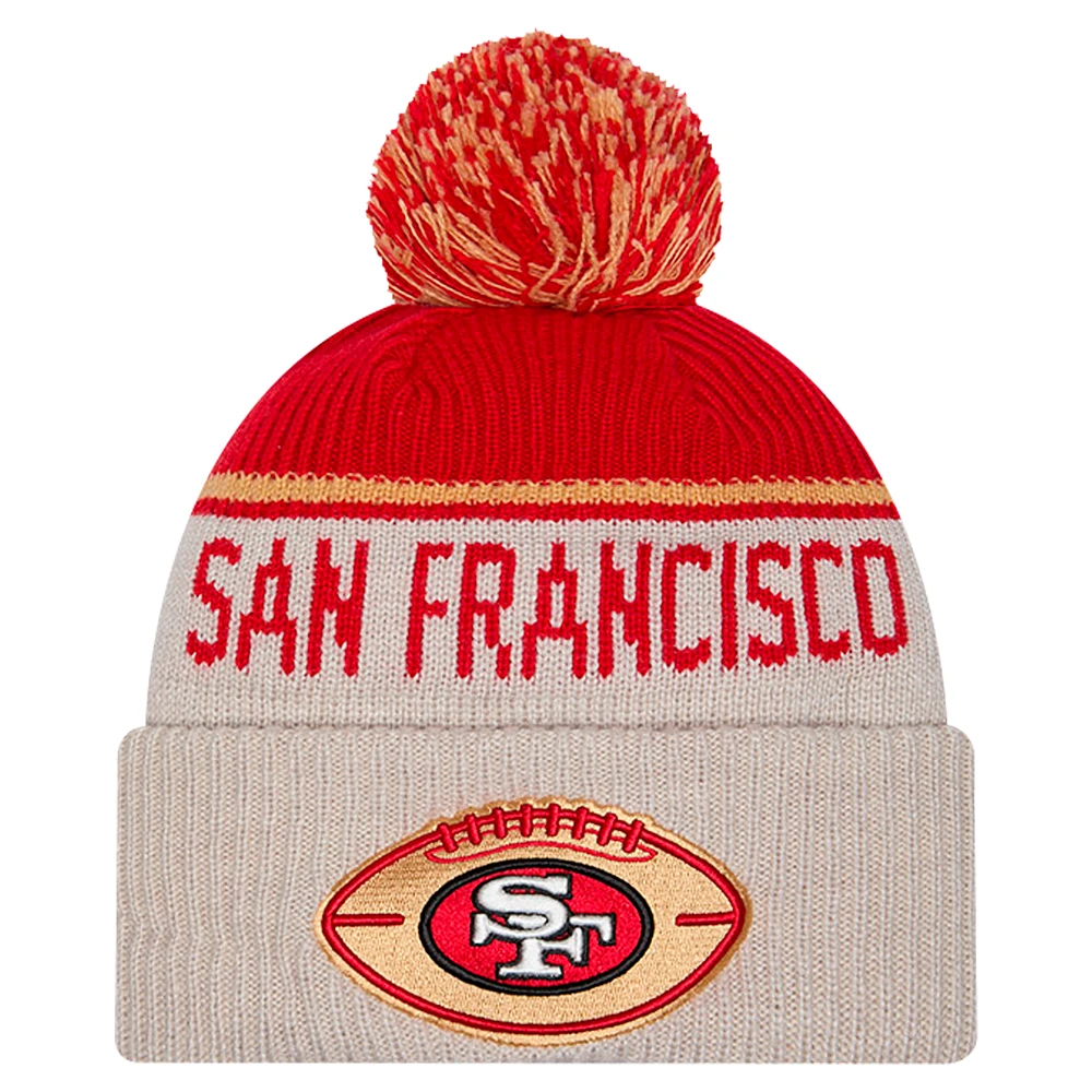 Men's New Era Stone San Francisco 49ers Sideline Historic Cuffed Knit Hat with Pom