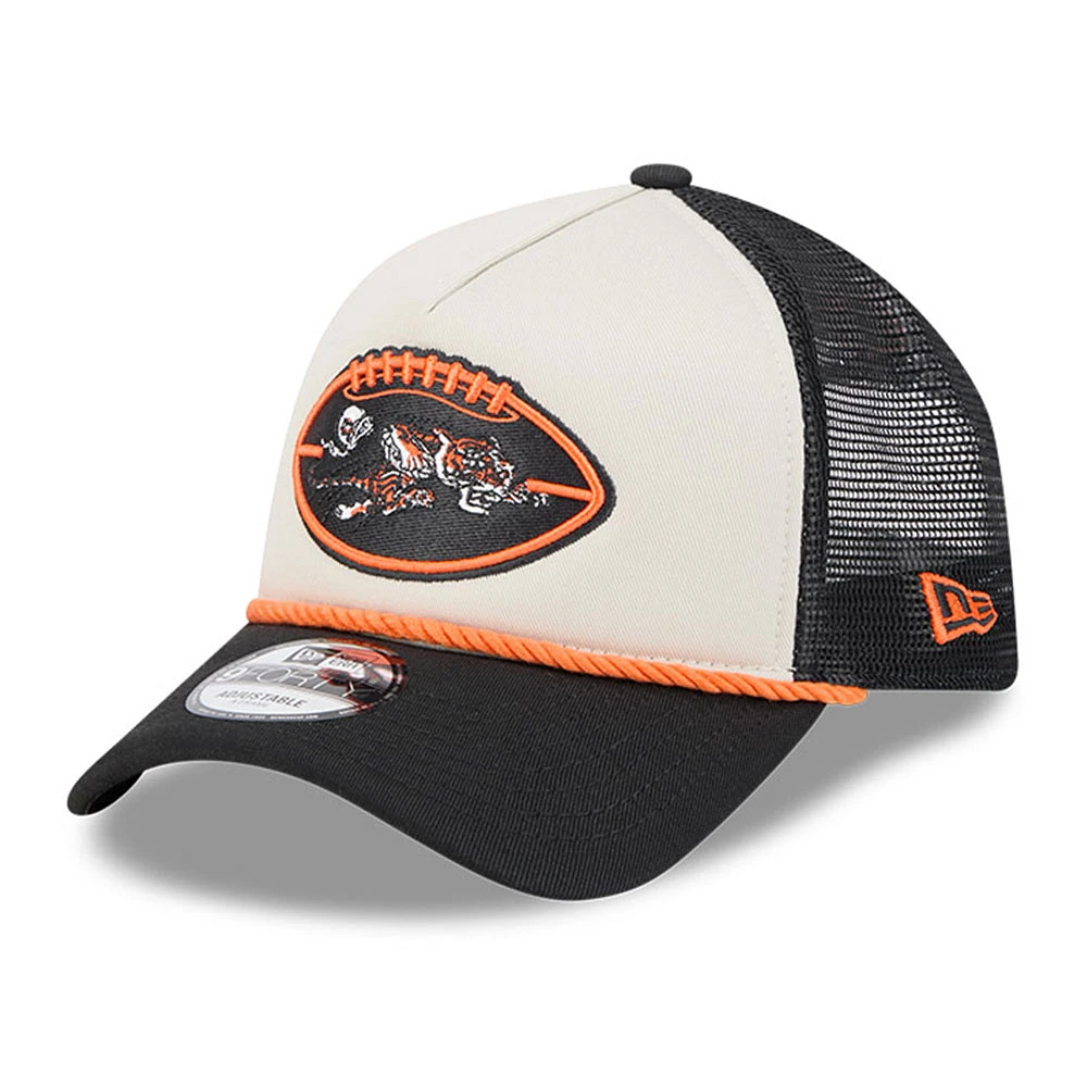 Men's New Era Stone/Black Cincinnati Bengals 2024 NFL Sideline Historic 9FORTY A-Frame Trucker Adjustable Hat