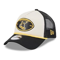 Men's New Era Stone/Black Pittsburgh Steelers 2024 NFL Sideline Historic 9FORTY A-Frame Trucker Adjustable Hat