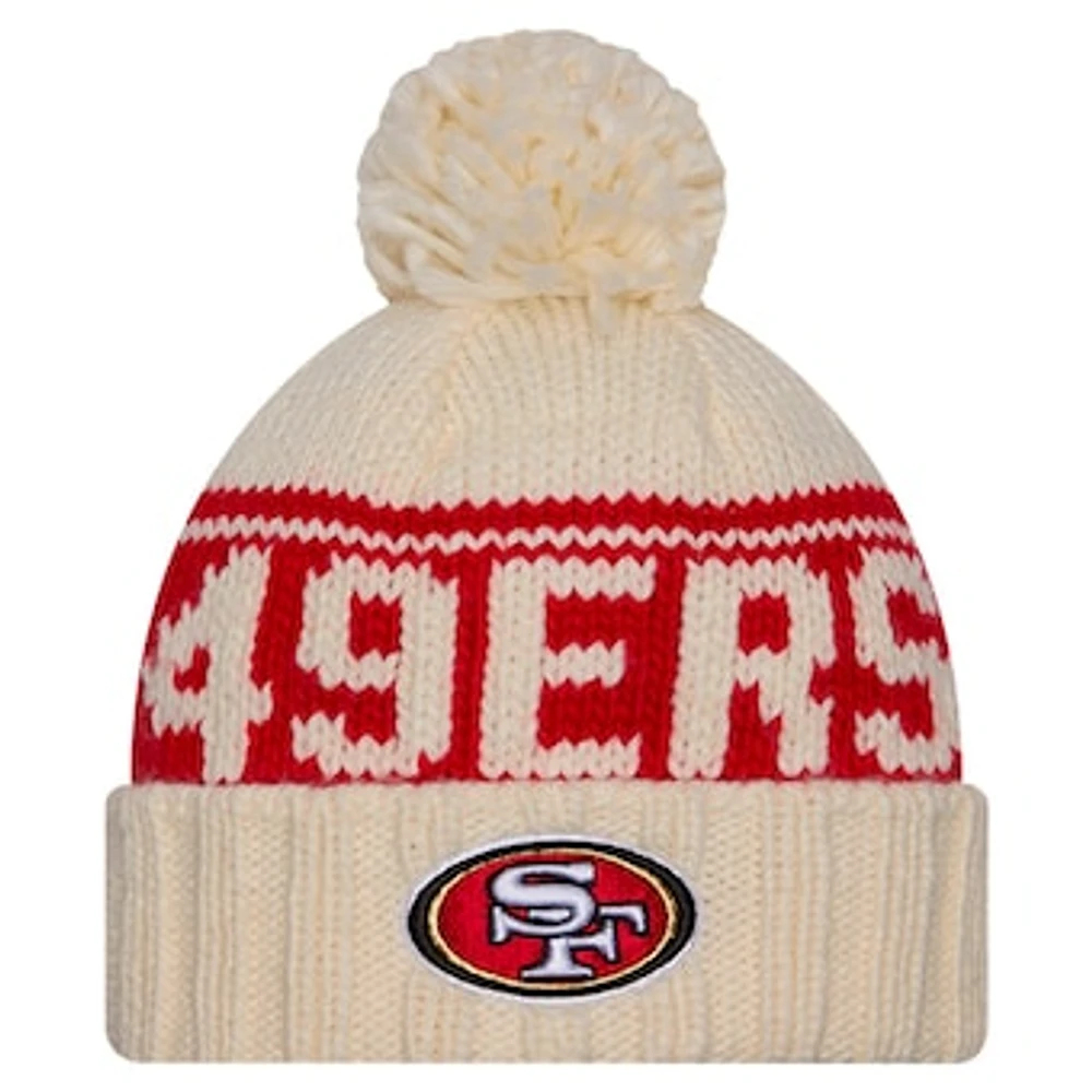 Women's New Era Cream San Francisco 49ers 2024 Sideline Cuffed Knit Hat with Pom