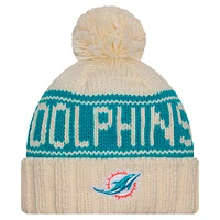 Women's New Era Cream Miami Dolphins 2024 Sideline Cuffed Knit Hat with Pom