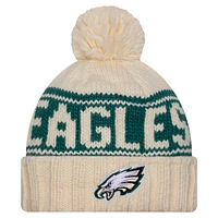 Women's New Era Cream Philadelphia Eagles 2024 Sideline Cuffed Knit Hat with Pom