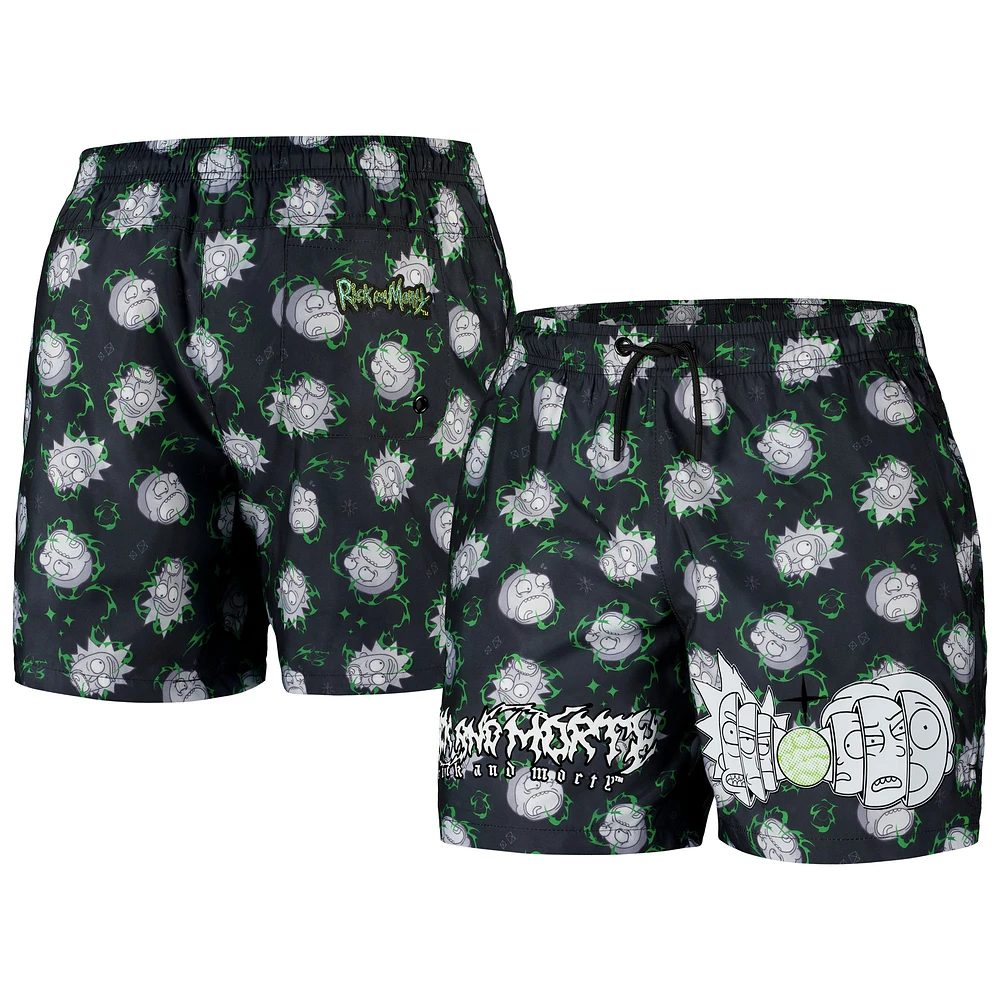 Men's Freeze Max Black Rick And Morty '90s Rave Rickvival Allover Print Shorts