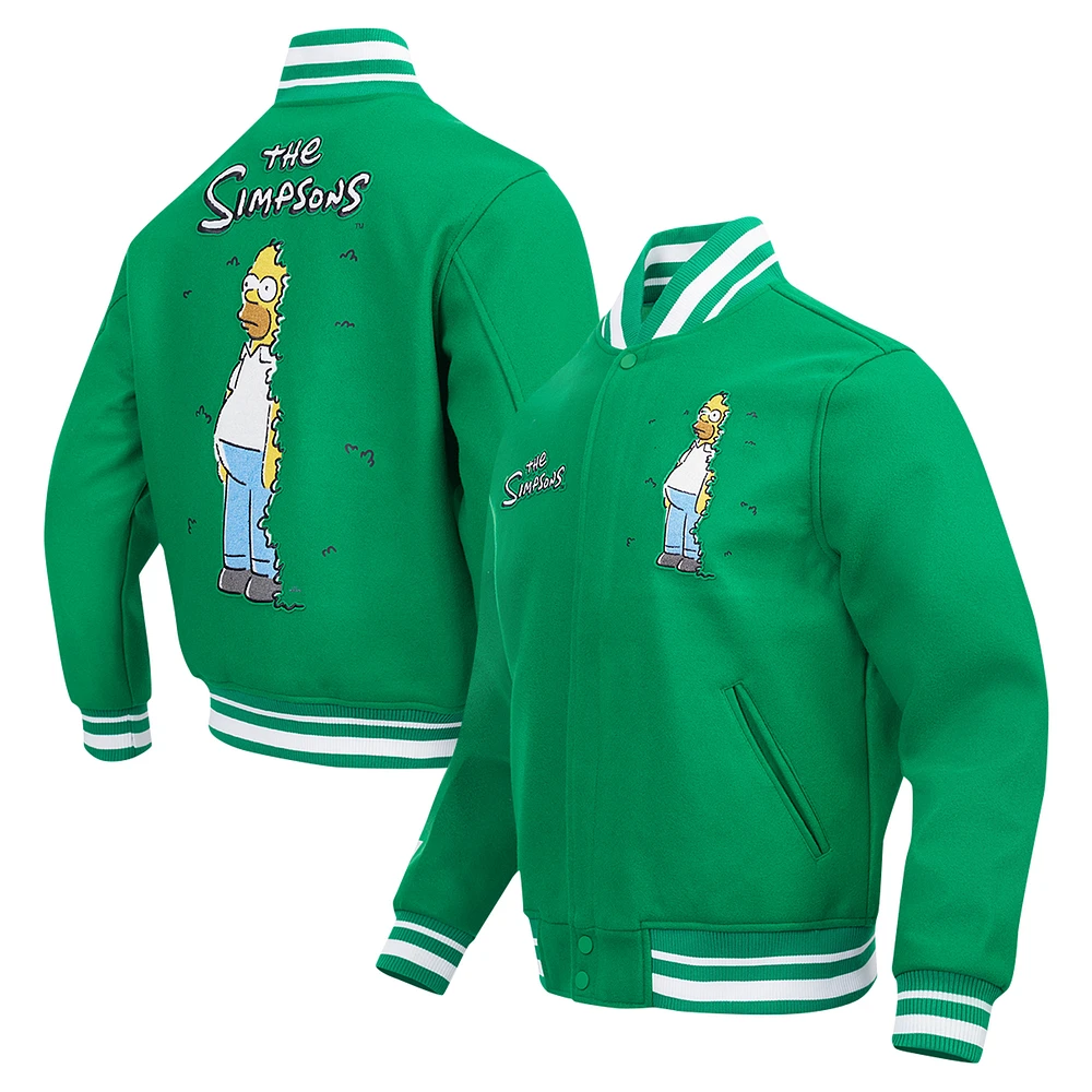 Men's Freeze Max Homer Simpson Kelly Green The Simpsons Hiding in the Bushes Full-Zip Varsity Jacket