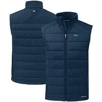Men's Cutter & Buck Navy Los Angeles Chargers Primary Mark Evoke PrimaLoft Hybrid Eco Softshell Recycled Full-Zip Vest