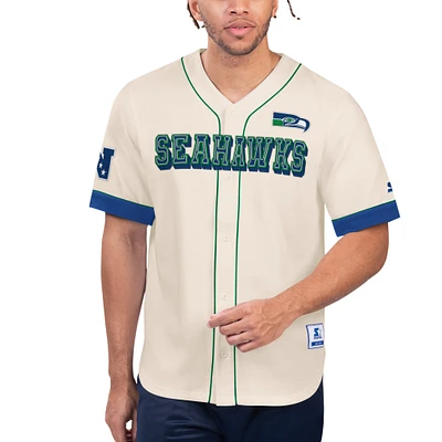 Men's Starter Cream Seattle Seahawks Relay Vintage Full-Button Baseball Top