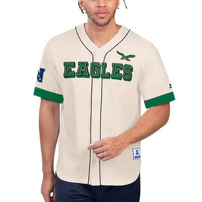 Men's Starter Cream Philadelphia Eagles Relay Vintage Full-Button Baseball Top