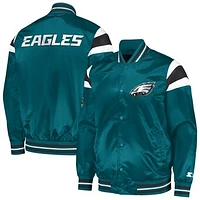 Men's Starter Midnight Green Philadelphia Eagles Satin Full-Snap Varsity Jacket