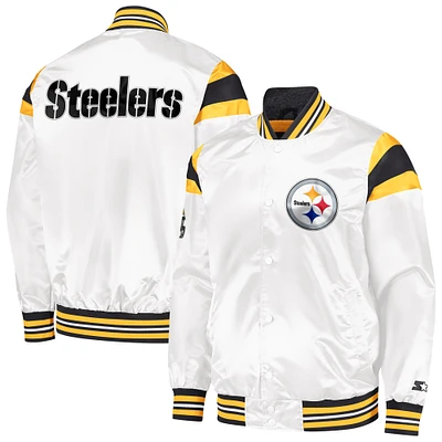 Men's Starter White Pittsburgh Steelers Satin Full-Snap Varsity Jacket