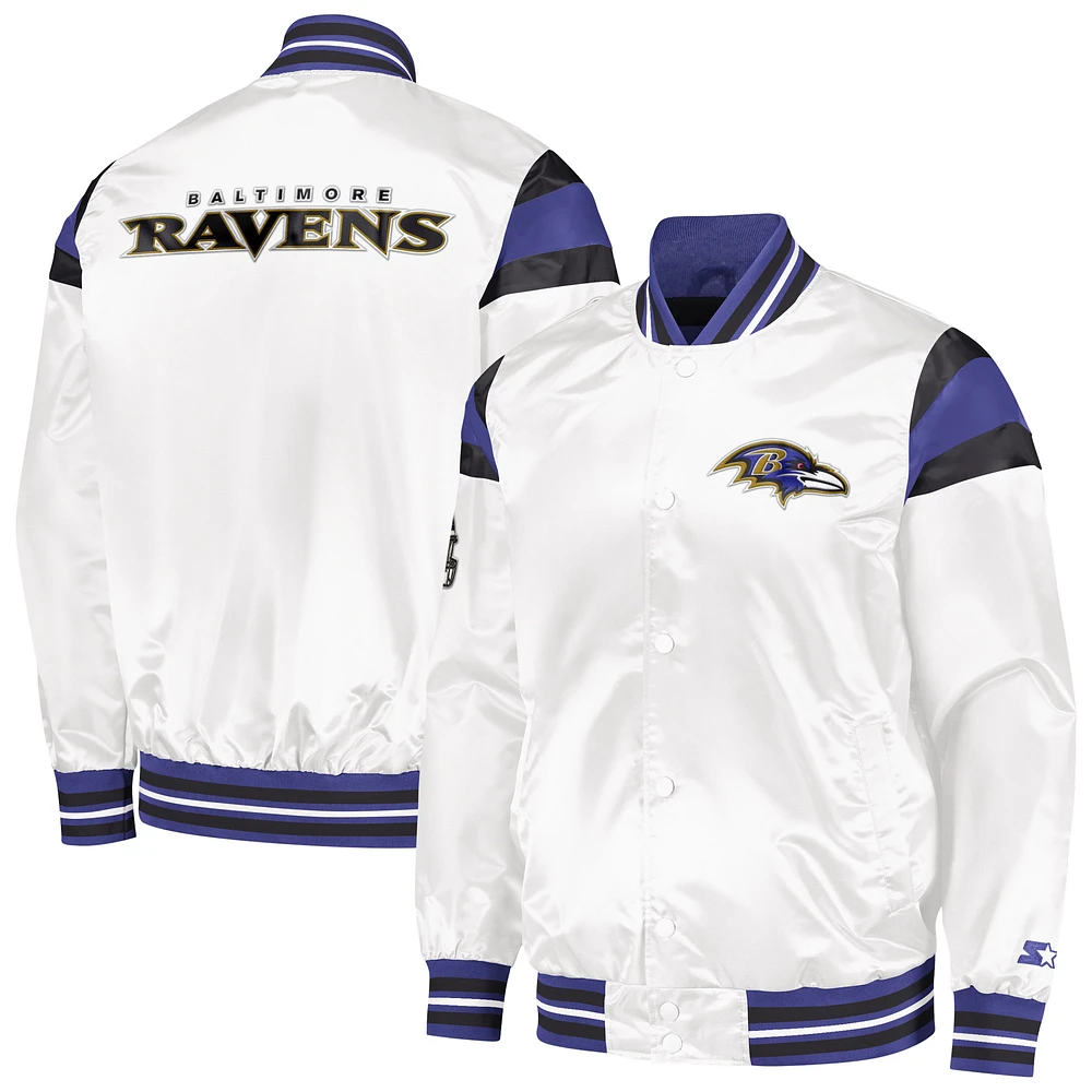 Men's Starter White Baltimore Ravens Satin Full-Snap Varsity Jacket