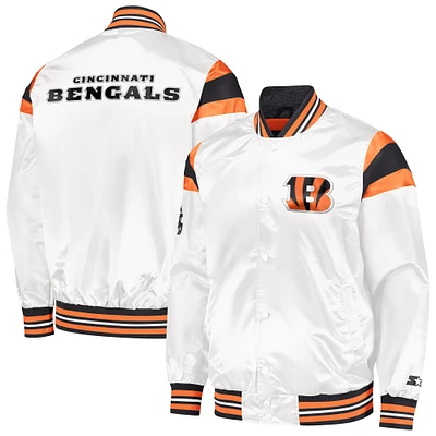 Men's Starter White Cincinnati Bengals Satin Full-Snap Varsity Jacket