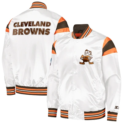 Men's Starter White/Brown Cleveland Browns Vintage Satin Full-Snap Varsity Jacket