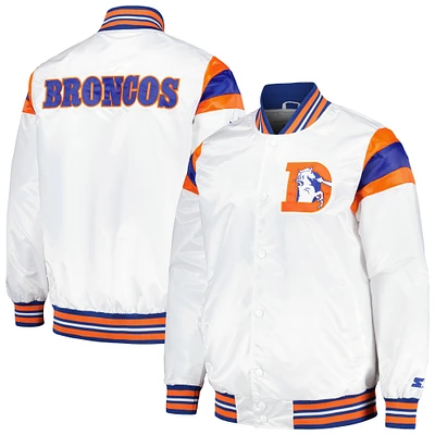 Men's Starter White/Royal Denver Broncos Vintage Satin Full-Snap Varsity Jacket