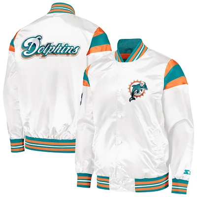 Men's Starter White/Aqua Miami Dolphins Vintage Satin Full-Snap Varsity Jacket