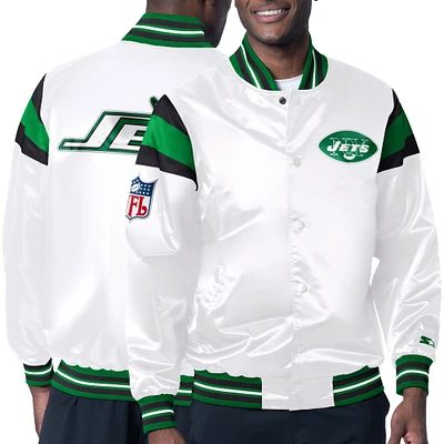 Men's Starter White/Green New York Jets Vintage Satin Full-Snap Varsity Jacket