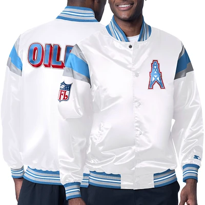 Men's Starter White/Light Blue Houston Oilers Vintage Satin Full-Snap Varsity Jacket