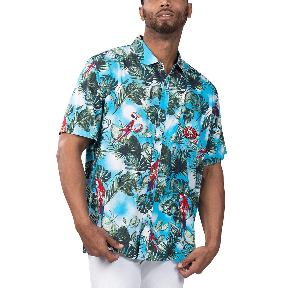 Men's Margaritaville Light Blue San Francisco 49ers Jungle Parrot Party Button-Up Shirt